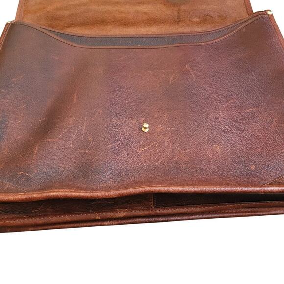 ORVIS Bullhide Brown Thick Leather Bag Vintage Portfolio Briefcase Weekend - Picture 4 of 15